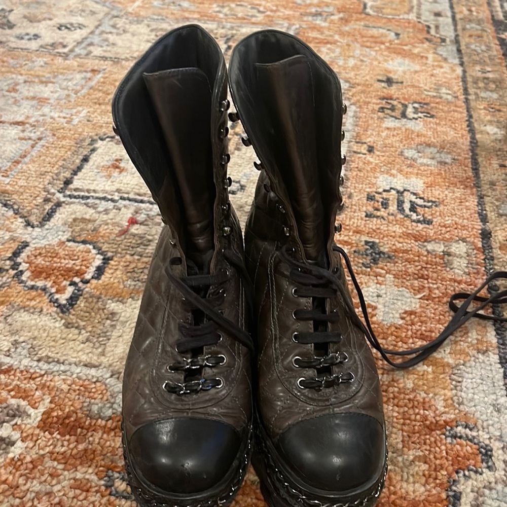 Chanel combat boots brown&black SZ40
